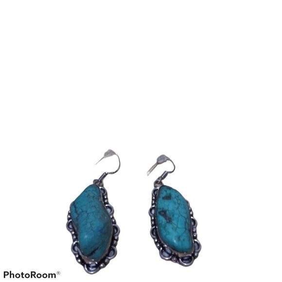 SOLD!!! Tibetan Turquoise Gemstone Handmade Ethnic Dangle Earrings - Picture 7 of 7